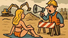 Vic: Človek zavpije v megafon na plaži...