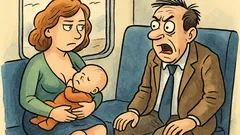 Vic: Mlada mamica v vlaku doji dojenčka