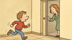 Vic: Janezek teče po hodniku k dvigalu