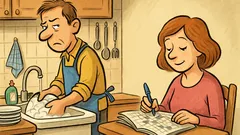 Vic: Mož pomiva posodo, žena rešuje križanko