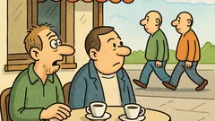 Vic: Dva prijatelja sedita pred lokalom in pogledata